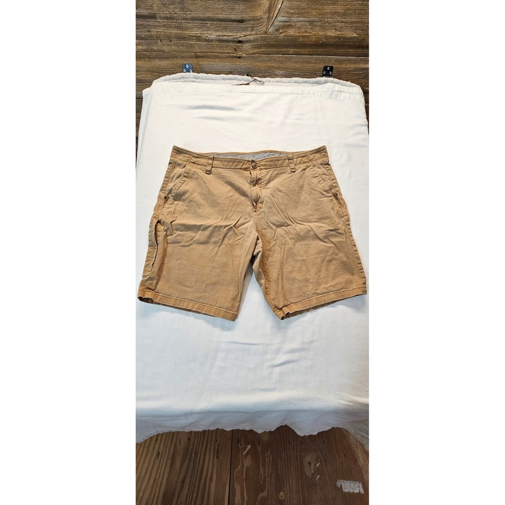Faded Glory Khaki Cotton Twill Cargo Shorts Brown Casual Flat Front Size 40